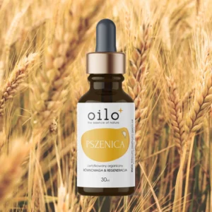 Olej z kiełków pszenicy Oilo 30 ml wśród kłosów pszenicy