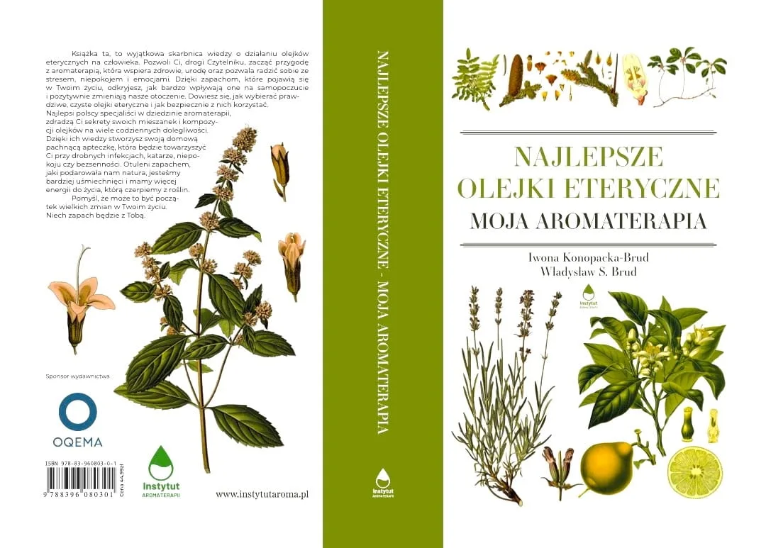 Książka „Najlepsze olejki eteryczne. Moja Aromaterapia” – grzbiet i tylna okładka