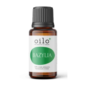 Olejek bazyliowy Oilo – butelka z etykietą, zdjęcie produktu