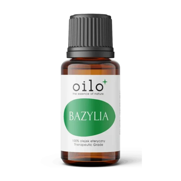 Olejek bazyliowy Oilo – butelka z etykietą, zdjęcie produktu