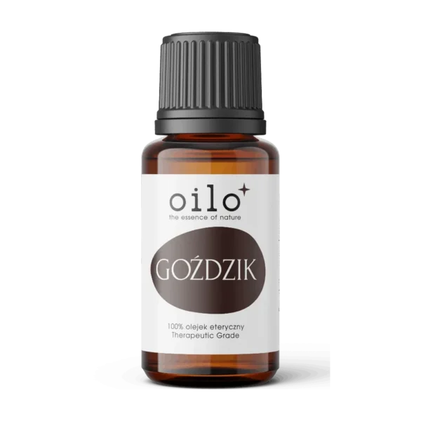Olejek goździkowy Oilo – butelka z etykietą, zdjęcie produktu