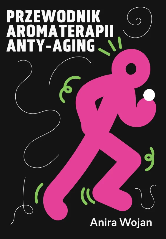 Okładka przewodnika „Aromaterapia Anty-Aging” – różowa postać w biegu