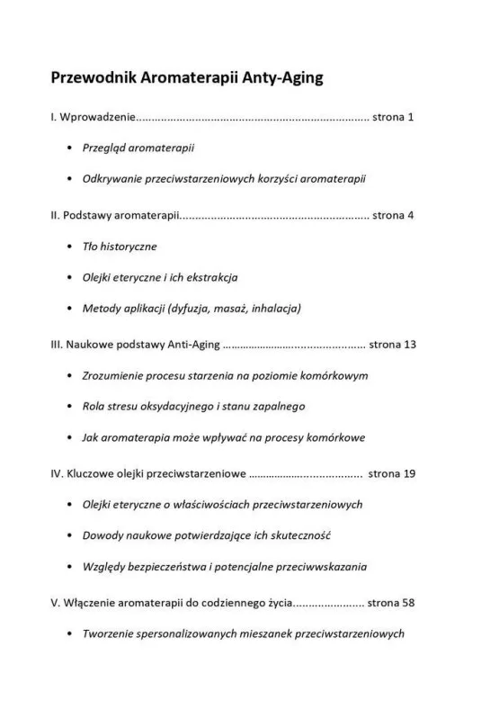 Spis treści przewodnika Aromaterapii Anty-Aging – strona 1