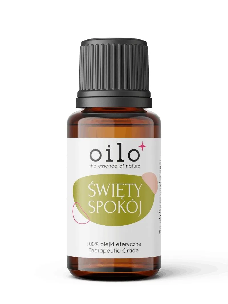 Mieszanka olejków Święty Spokój Oilo – butelka z etykietą na białym tle