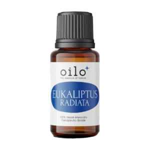 Olejek eukaliptusowy (eukaliptus radiata) — butelka z przodu, etykieta