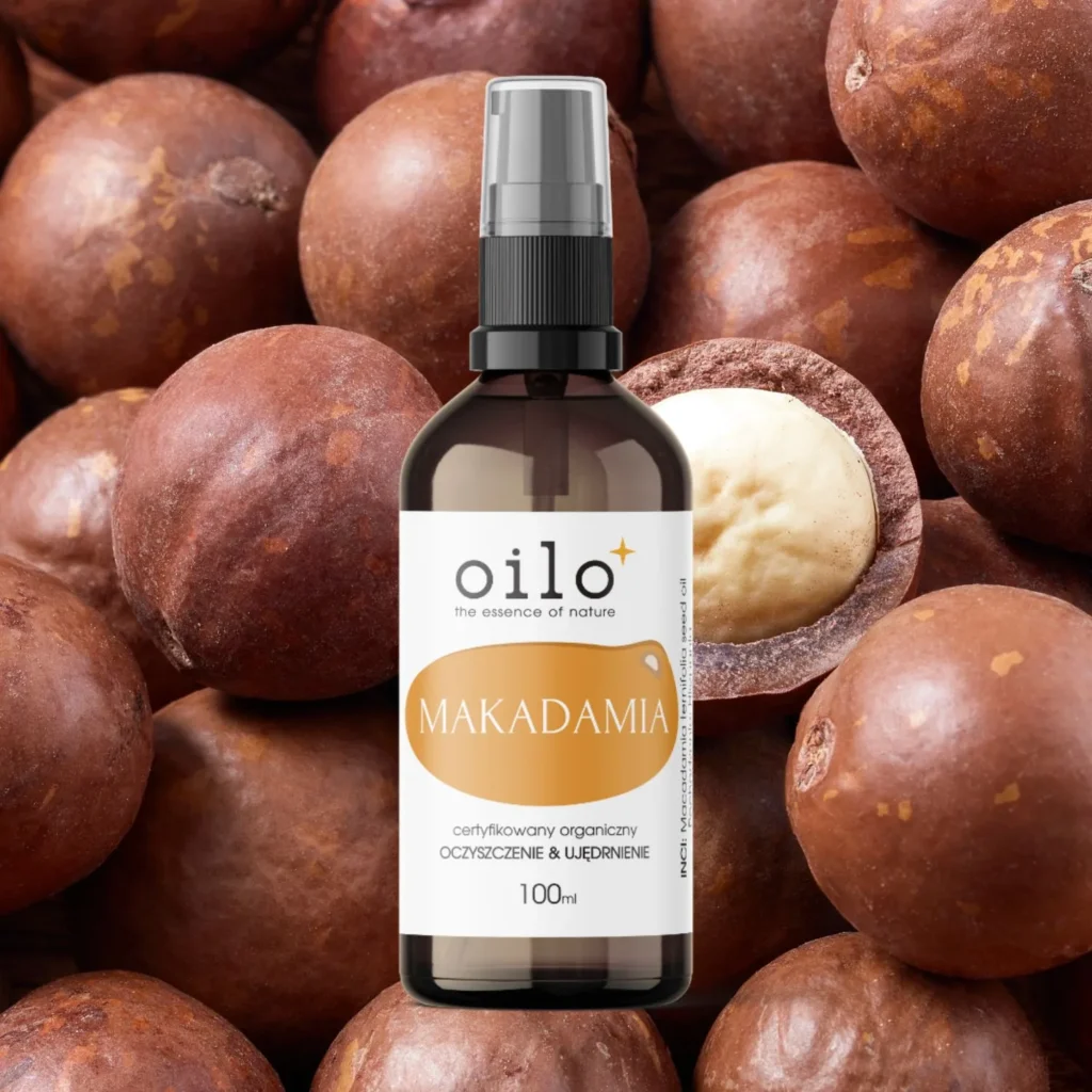 Olej makadamia Oilo 100 ml wśród orzechów makadamia