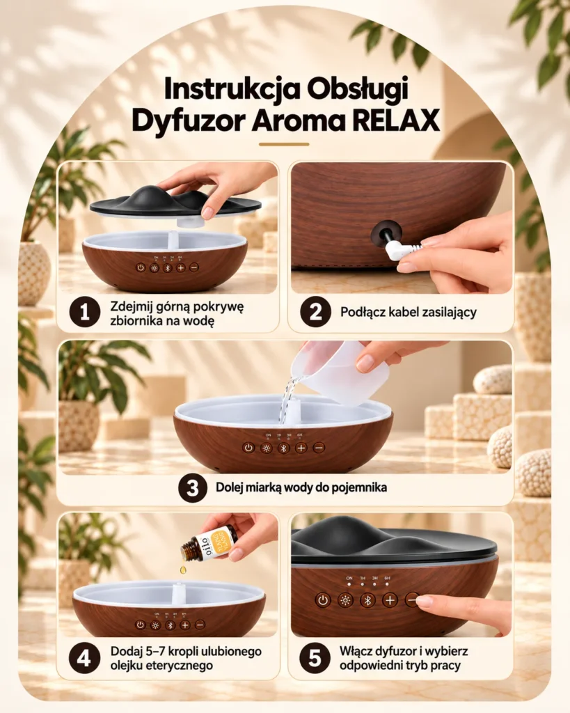 Aroma Relax - dyfuzor do olejków z muzyką - instrukcja