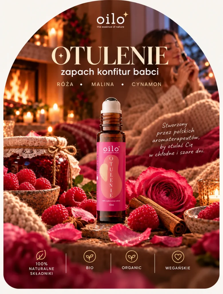 Roll-on Otulenie – grafika „Zapach konfitur babci” z różą, maliną i cynamonem