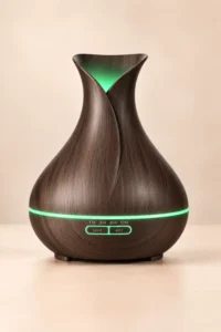 Dyfuzor ultradźwiękowy do aromaterapii Aroma Tulipan w kolorze ciemnego drewna w kształcie tulipana – mockup