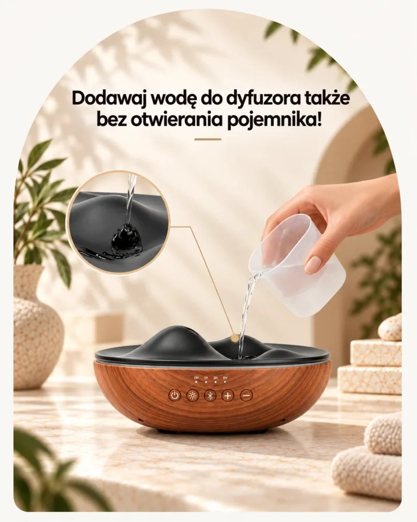 Aroma Relax - dyfuzor do olejków z muzyką, nalewanie wody