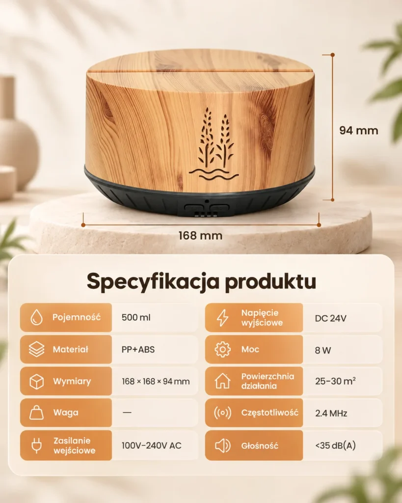 Dyfuzor do aromaterapii "Aroma Forest" - wymiary i specyfikacja