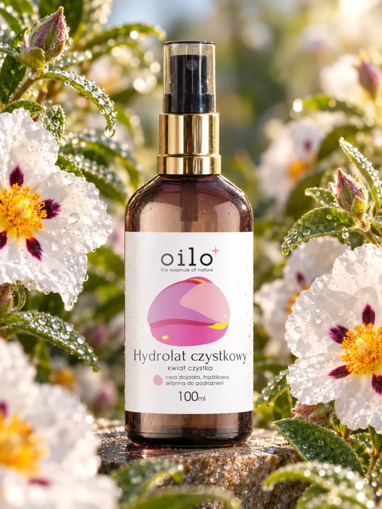 Hydrolat czystkowy 100 ml wśród kwiatów czystka z kroplami rosy