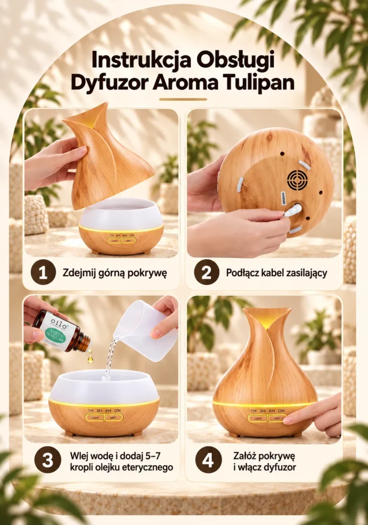 AROMA TULIPAN - cichy dyfuzor ultradźwiękowy do olejków eterycznych - instrukcja obsługi