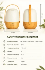 AROMA SWEET - przenośny dyfuzor ultradźwiękowy specyfikacje