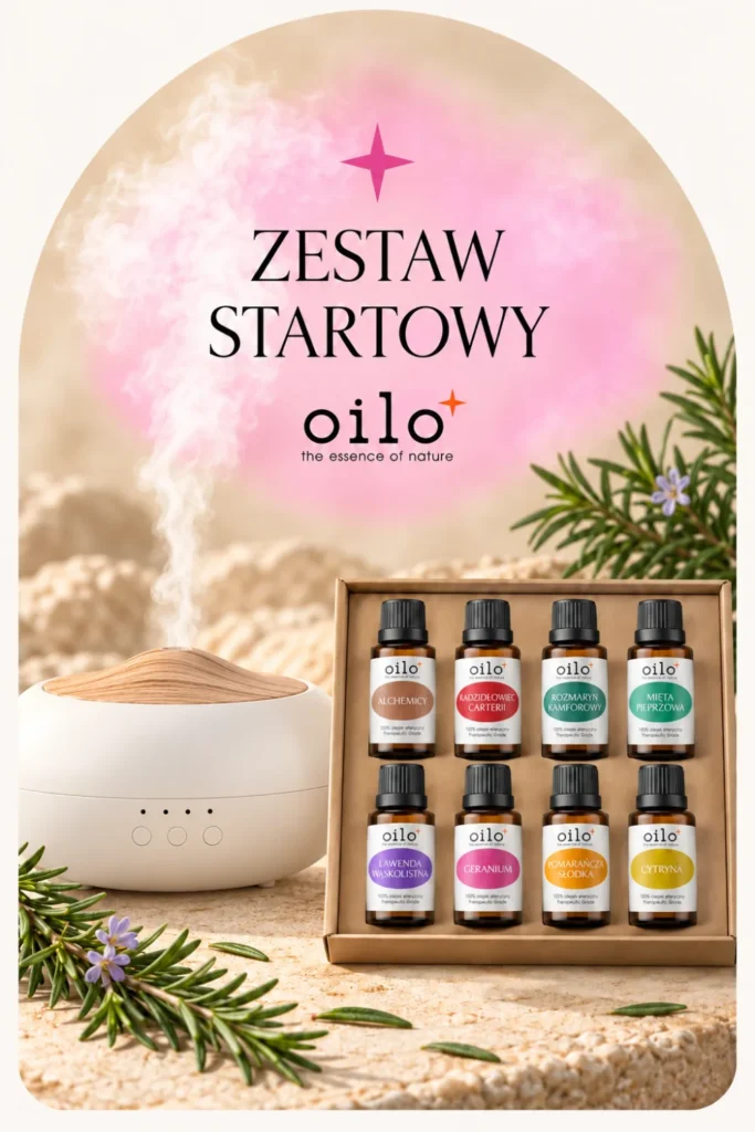 Zestaw Startowy – dyfuzor Aroma Zen z drewnianą pokrywą i 8 olejków w pudełku