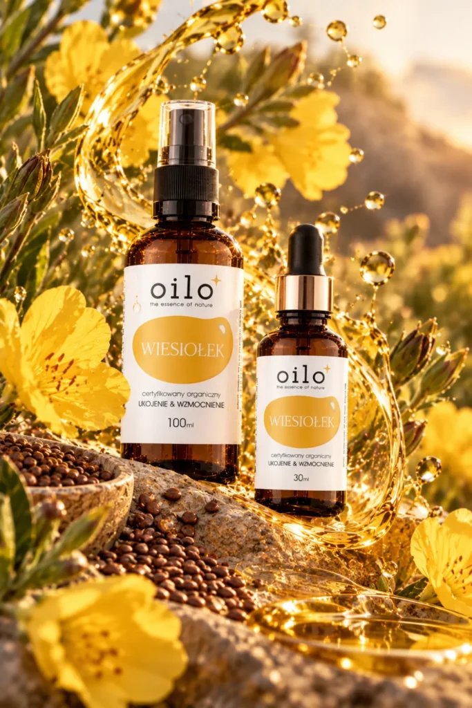 Olej z wiesiołka Oilo 100 ml i 30 ml wśród kwiatów i nasion wiesiołka
