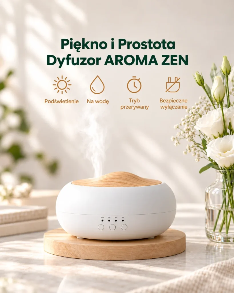 AROMA ZEN - eco design dyfuzor ultradźwiękowy - grafika info