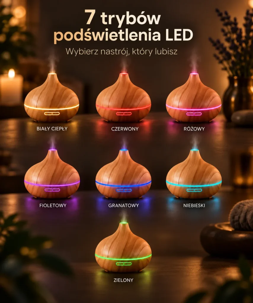 Dyfuzor ultradźwiękowy AROMA SPA - kolory podświetleń