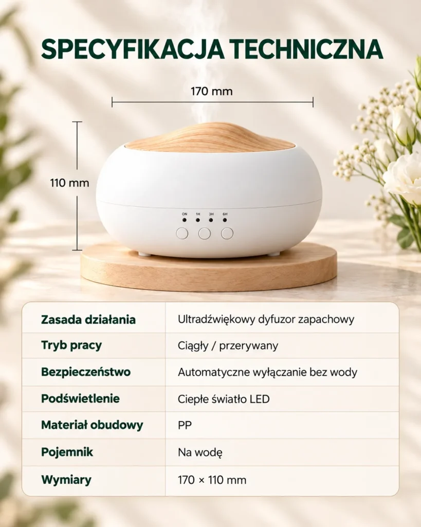 Dyfuzor ultradźwiękowy AROMA ZEN - specyfikacja