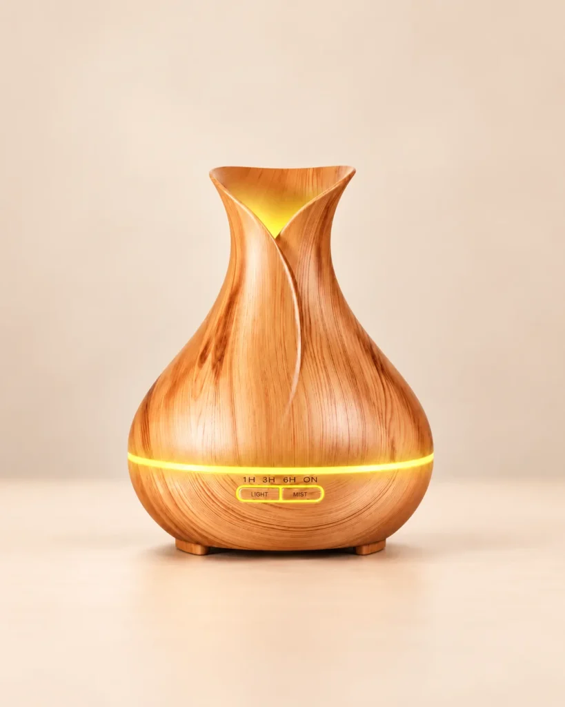 Dyfuzor Aroma Tulipan z jasnego drewna w kształcie tulipana – mockup