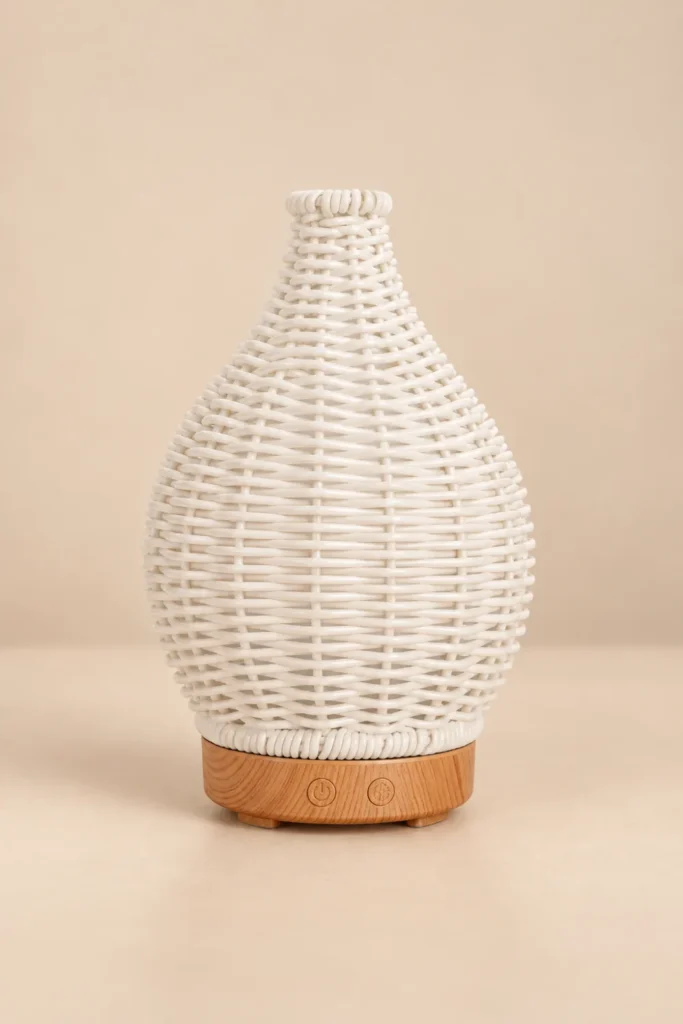 AROMA FOLK - rattanowy dyfuzor ultradźwiękowy - mockup biały jaśminowy