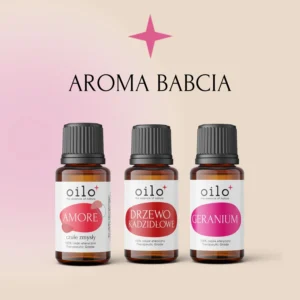 Zestaw Prezent dla Babci – trzy olejki Oilo (Amore, drzewo sandałowe, geranium), grafika