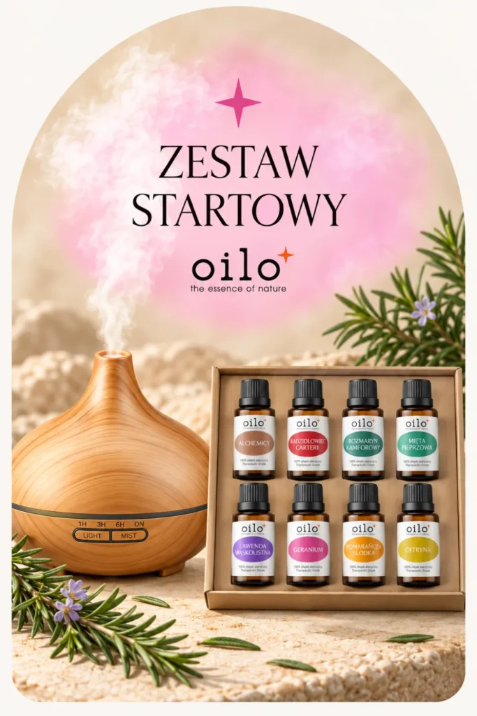 Zestaw Startowy – dyfuzor Aroma SPA z jasnego drewna i 8 olejków w pudełku