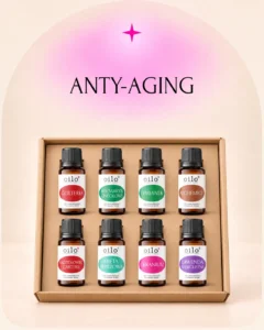 Anty-Aging – grafika na łuku z zestawem 8 olejków eterycznych w pudełku