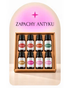 Zapachy Antyku – zestaw 8 olejków eterycznych w pudełku, grafika na łuku