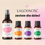 Łagodność – zestaw dla dzieci: olej migdałowy i trzy olejki, grafika okładkowa