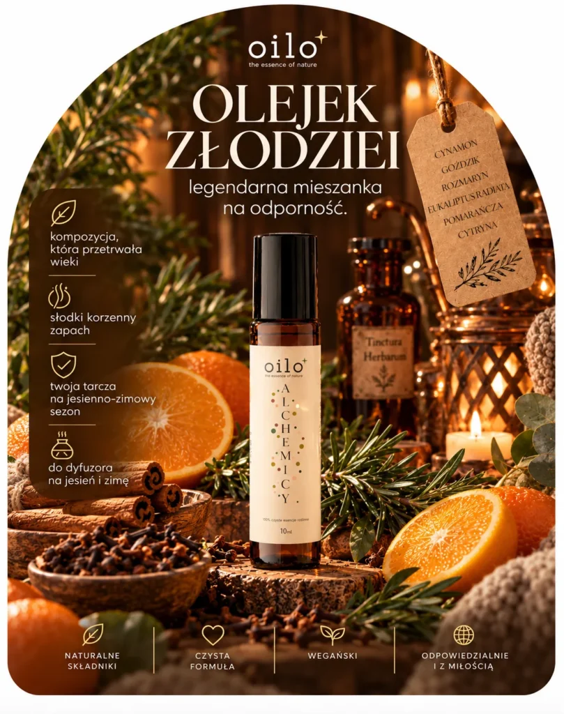 Roll-on Alchemicy – grafika „Olejek Złodziei” z pomarańczami i przyprawami